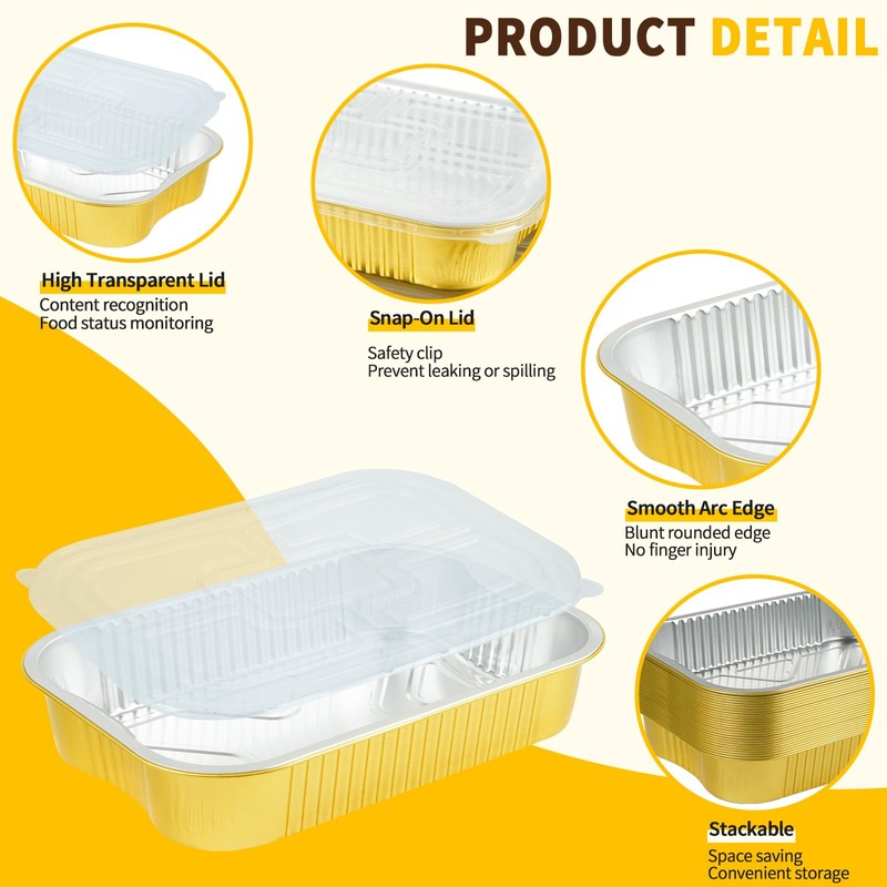 FUERKEEM 15 Pack Gold Aluminum Foil Pans with Lids 9x13,