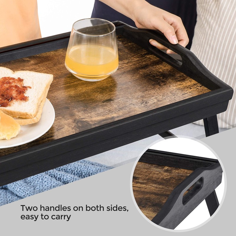 SONGMICS Bed Tray Table with Bamboo Folding Legs, Sofa Breakfast
