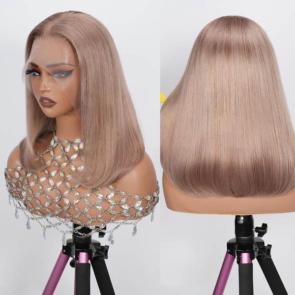 Ash Blonde Bob Wig Human Hair Pre Plucked Lace Front