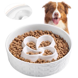Kitwinney Slow Feeder Dog Bowls, Non Slip Ceramic Dog Bowl with Silicone Base, Slow Eating and Water Drinking Bowl, Heavy Dog Food Bowl for Small, Medium and Large Breed(White, 8")
