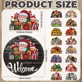 Yousoontic 17 Pcs 12 Inch Magnetic Welcome Door Sign for Interchangeable Front Door Decorations Christmas Winter Thanksgiving Seasonal and Festive Door Signs for Home Round Decor(Stylish Color)