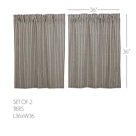 VHC Brands Ashmont Grey Ticking Stripe Country Farmhouse Tier Curtain Set 36"x36"