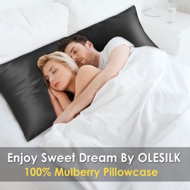 OLESILK Silk Body Pillowcase 20x54 Zippered: 100% Mulberry Silk for Hair and Skin, Breathable and Soft for Pregnant and Family, Black