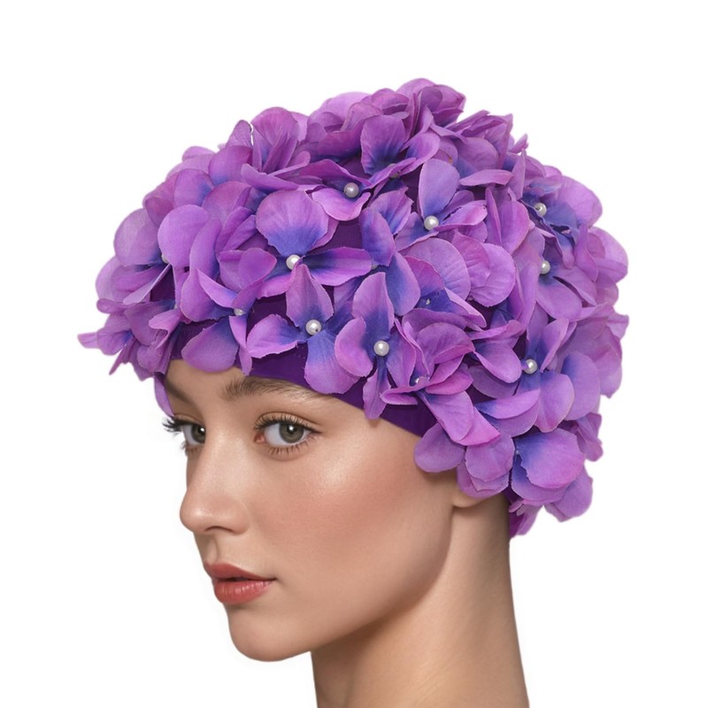 Medifier Women's Vintage Floral Leaf Retro Swimming Cap, purple