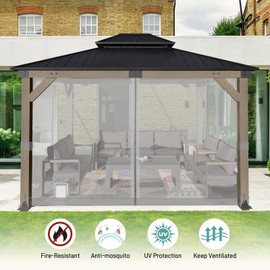 Aoodor Universal 10x12 ft Gazebo Mosquito Netting, Replacement 4-Panel Sidewalls with Double Zippers for Patio, Backyard, Deck, and Lawn (Netting Only, Gray)
