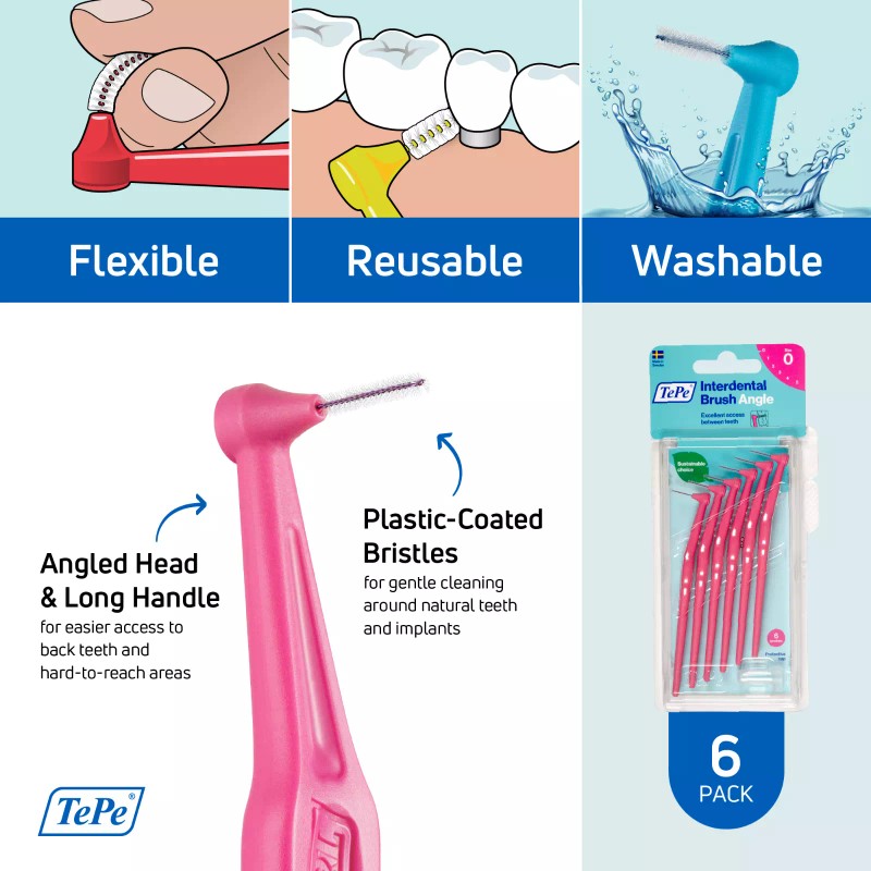 TEPE Interdental Brush Angle Cleaners -Brushes Between Teeth, Pink 0.4mm