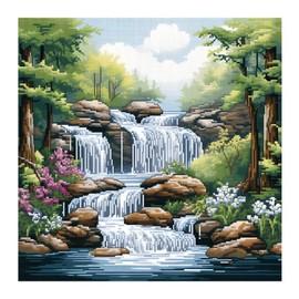 Cukol Cukol Cross Stitch Set, Pre-Printed Stream Landscape, Embroidery Templates, Embroidery Pictures, Pre-Printed Cross Stitch Embroidery Kit, Embroidery Kit, Embroidery Set, Adult Beginners