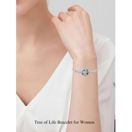 TOUPOP Tree of Life Initial Bracelet for Women 925 Sterling Silver Family Tree Blue Crystal Jewelry Birthday Gifts for Her, Large, Sterling Silver, crystal