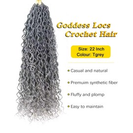 Grey Goddess Locs Crochet Hair for Black Women with Curly Ends 12 Inch 7 Packs Faux Locs Crochet Braids Pre Looped (TGray)