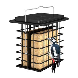 iBorn Suet Feeder Suet Bird Feeders [Double Capacity] for Outside Hanging with Taller Grid for Woodpecker,Metal Black（Pack of 1）