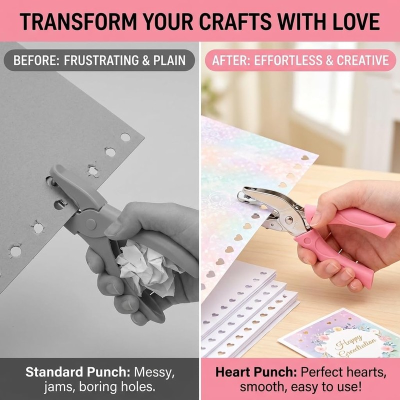 1/4 Inch Heart Shaped Hole Punch 2Pcs Hand Held Single
