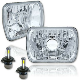 Octane Lighting 7X6 Inch LED Crystal Clear Glass Projector Metal Headlight 4000 Lumens H4 Light Bulb Pair