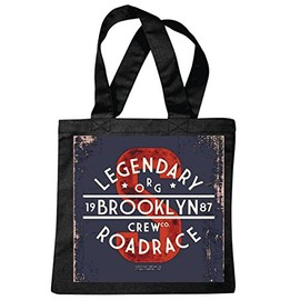 'Shoulder bag "Legendary Brooklyn 1987 RoadRace Crew Outdoor Motorcycle Chopper Gothic Motorcycle Skull Motorcycle Club Bike Route 66 Shopping Bag School Bags Gym Bag in Black