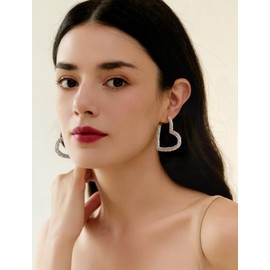 WOWORAMA CZ Heart Hoop Earrings for Women Rhinestone Gold Heart Earrings Trendy Crystal Chunky Hoop Earrings Large Geometric Hoop Earrings