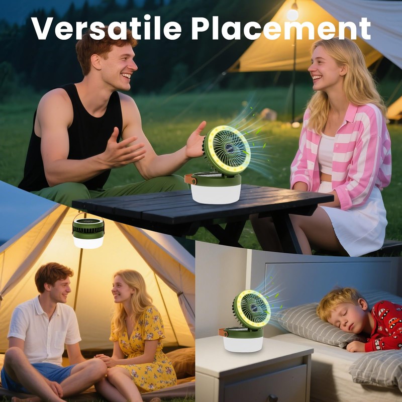 Solar Camping Fan Rechargeable Camping Light, Folding Portable Solar Outdoor