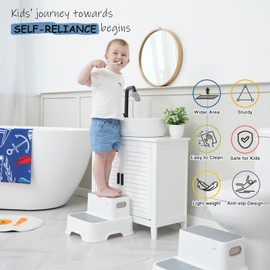 Harwaya Toddler Step Stool for Bathroom Sink, 2-Pack Kids Toilet Potty Step Stools, Heavy Duty Baby Child Stepping Stool with Handle for Toddlers Kitchen Counter Bedroom Nursery Room (White)