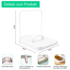 APOMOONS Pot Lid Holder, Pot Lid Organiser, Cooking Spoon Rest, Lid Holder, Foldable Cooking Spoon Holder, Lid Holder Kitchen, for Pot Lids from 16-34 cm Diameter, for Lids Spoons, Spatulas, White