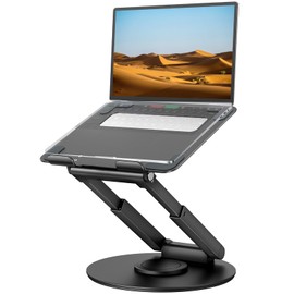 tounee Telescopic Laptop Stand for Desk with 360° Swivel Base, Sit to Stand, Height Adjustable, Portable Riser Holder for Good Posture, Compatible with MacBook Pro, All Laptops 10-17" - Black