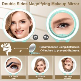 Mocado Travel Makeup Mirror with Light, 1X/20X Magnifying Mirror with Light, Double Sides Travel Mirror with 3 Color Light, Dimmable Touch, 1500mAh Rechargeable Lighted Makeup Mirror(Green)