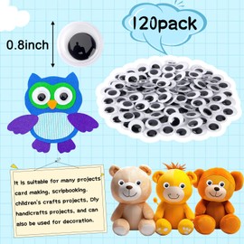 PETKNOWS 120 Pieces Wiggle Eyes Self Adhesive Craft Sticker Eyes Black White Googly Eyes for DIY Crafts Decoration (20mm)