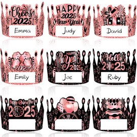 Faccito 36 Pieces New Year Party Hats Adjustable Paper New Year Crowns DIY Happy New Year Crown Hats Decor for Celebration 2025 New Year Party Photo Props Favors Decorations Supplies