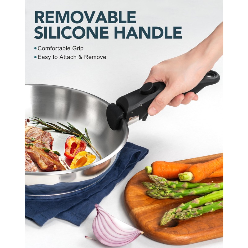 MICHELANGELO Stainless Steel Frying Pan Set, Cooking Pans with Removable