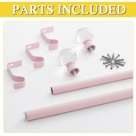 NICETOWN Window Treatment Single Curtain Rod Set 1" Diameter with Decorative Round Clear Acrylic Ball Finials for Nursery Girls Kids Daughters Room Decor, Adjustable Length from 48 to 86-Inch, Pink