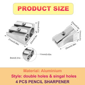 4 Pcs Pencil Sharpener Set,2 Pcs Double Hole & 2 Pcs Single Hole,Carpenters Crayon Makeup Lip Eyeliner Pencil Sharpener for Home School Office Stationery