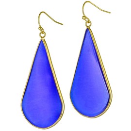 Nupuyai Vintage Gold Plated Teardrop Stone Drop Earrings for Women, Bohemian Dangle Earrings for Wedding Party 60mm Blue