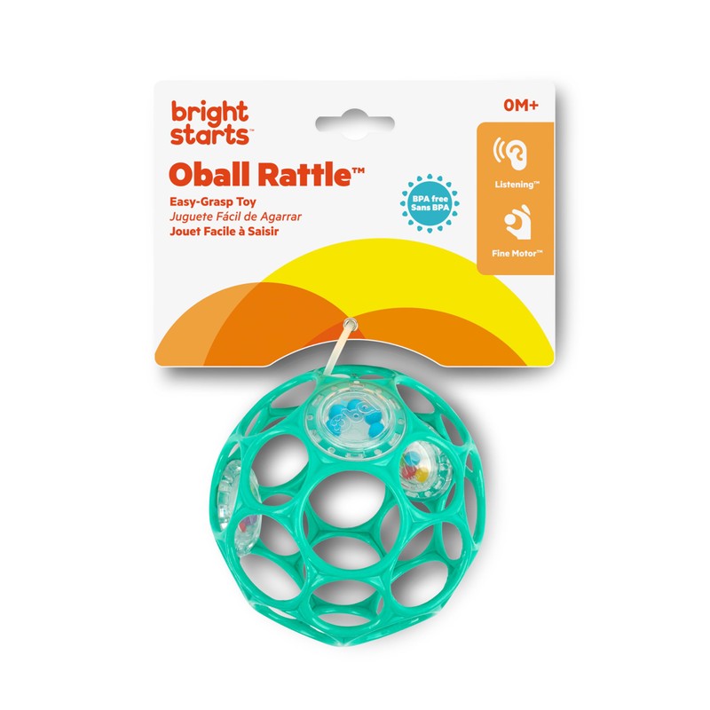 Bright Starts Oball Easy-Grasp Rattle BPA-Free Infant Toy in Teal,