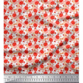Soimoi Orange Cotton Jersey Fabric Floral Block Print Fabric by Yard 58 Inch Wide
