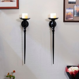 Wall Sconce Candle Holder Set of 2, Large Black Scepter Design Metal Wall Candle Holder, Home Wall Decoration for Living Room, Bathroom, Dining Room
