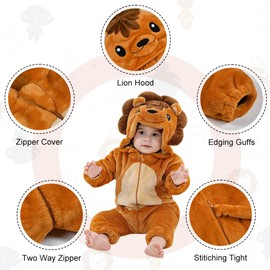ACWOO Lion Costume for Children, Children's Lion Costume Jumpsuit, Animal Pyjamas Costume for Boys and Girls, DIY Lion Costume, Toddler Animal Costume for Carnival, Carnival Costume for Boys and Girls