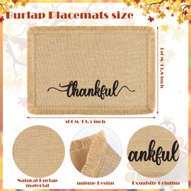 Jetec 4 Pieces Thanksgiving Burlap Placemats 13.8 x 19.5 Inches Farmhouse Placemats Rustic Jute Placemats Sentiment Placemats for Home Farmhouse Rustic Thanksgiving Table Decoration
