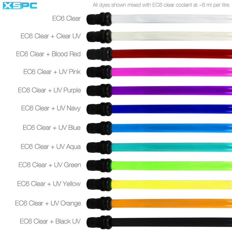 XSPC EC6 Clear Premix PC Coolant (1000mL) and ReColour Dye