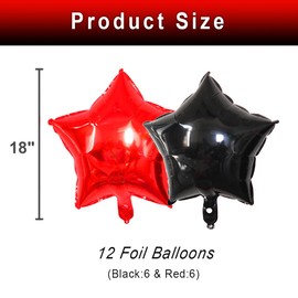 wrovitik 12 Pcs Black Red Star Balloons, 18 Inch Star Shaped Foil Helium Balloons Mylar balloons for Graduation Wedding Birthday Halloween Graduation season Party Decor