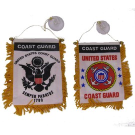 AES USCG Coast Guard Double Sided Mini Flag 4"x6" Window Banner w/Suction Cup