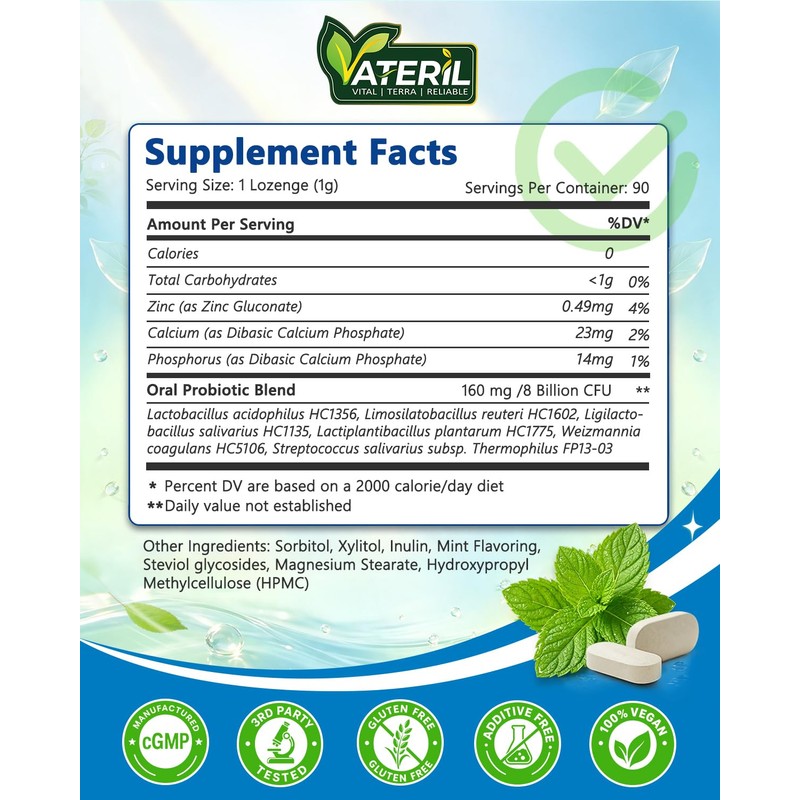 Oral Probiotics Lozenges for Adults Bad Breath, 8 Billion CFU,
