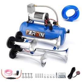 FARBIN Train Horn for Truck 178DB Super Loud Air Horns 4 Trumpet Horns Kit with 150 PSI 12V Air Compressor 6L Air Tank for Truck Car Jeep SUV Train Boat (1.6 gal 12V Blue Air Horn Kit)