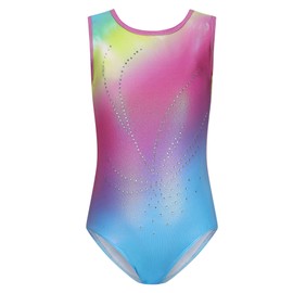 SEAUR Girls' Sleeveless / Long Sleeve Children's Gymnastics Leotard Gymnastics Dance Clothing Colourful Pattern 5-12 Years, A05 Rainbow Stripe
