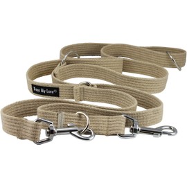 Dogs My Love 1" Wide Cotton Web 6-Way European Multi-Functional Dog Leash, Adjustable Lead 45"-78" Long, Large (Beige)