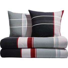 Erwin Müller Bed Linen Set 4-Piece Flannelette Anthracite / Silver Size 155 x 200 cm (80 x 80 cm)