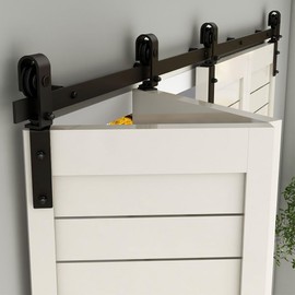 TSMST Bi-Folding Sliding Barn Door Hardware Kit for 4 Doors, Heavy Duty Sturdy, Quiet Operation, J Shape (No Door)