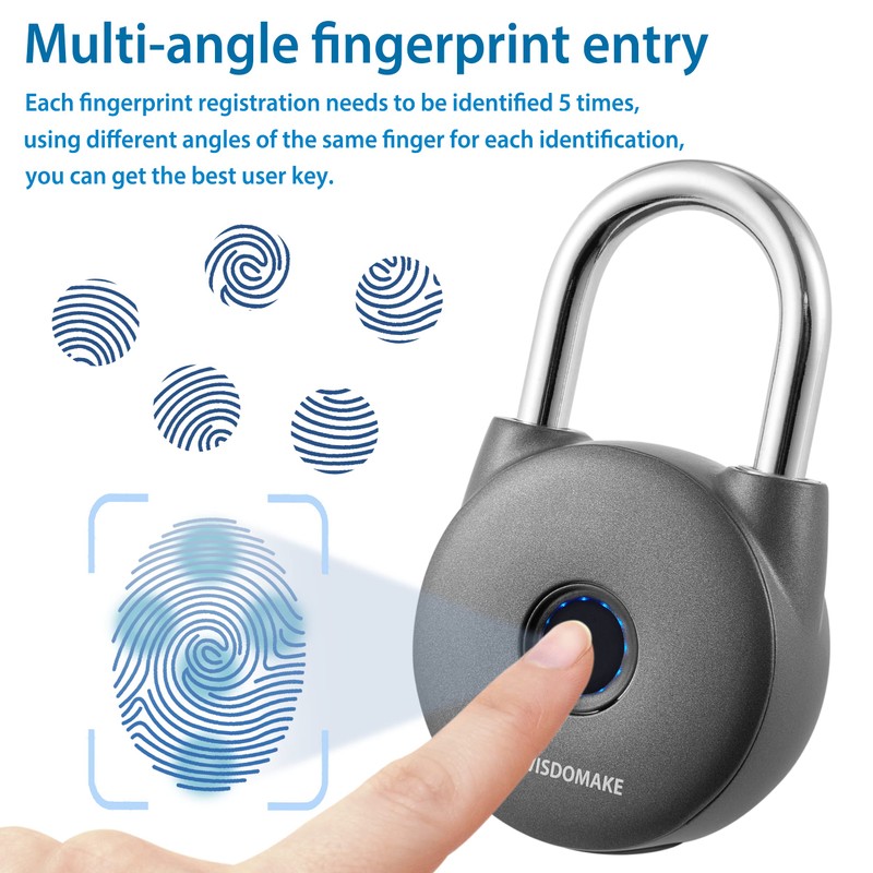 Newisdomake Fingerprint Padlock, Smart Lock with Key Backup, Waterproof for