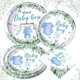 Greenery Baby Shower Plates Napkin Blue Baby Boy Party Tableware Dinnerware