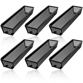 Caeuiciw 6PCS Drawer Organizer for Kitchen, Utensil Mesh Drawer Organizer with Interlocking Arm for Cosmetic,Flatware,Pen (12 * 3 * 2 Inches,Black)