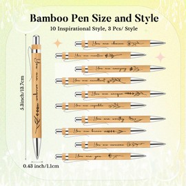 Watersay 30 Pcs Inspirational Bamboo Pens Flower Ballpoint Pens Bulk with Black Ink Employee Appreciation Gift Thank You Gift Party Favors School Office Writing Supplies for Women Men Coworker Staff