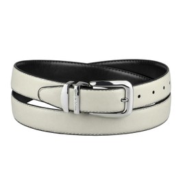 Concitor Reversible Belt OFF WHITE & Black Bonded Leather Silver-Tone Buckle 46