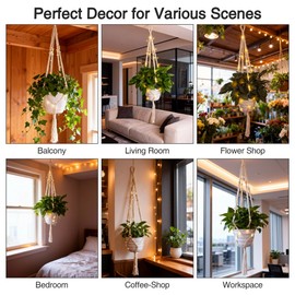 Loscarol 2 Pack Macrame Plant Hanger with Lights and 2Pcs Hooks, Indoor Boho Plant Hanger with Remote, Hanging Plant Holder Handwoven Cotton Rope Tassels for Boho Home Window Decor (Pots Not Included)