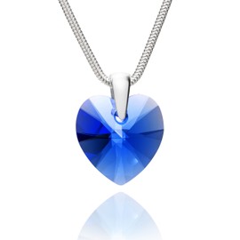 LILLY MARIE Elegant Women's Silver Chain 925 Heart Pendant in Sapphire Blue, Adjustable Length, Nickel-Free, Tarnish-Resistant, Glass, Sapphire
